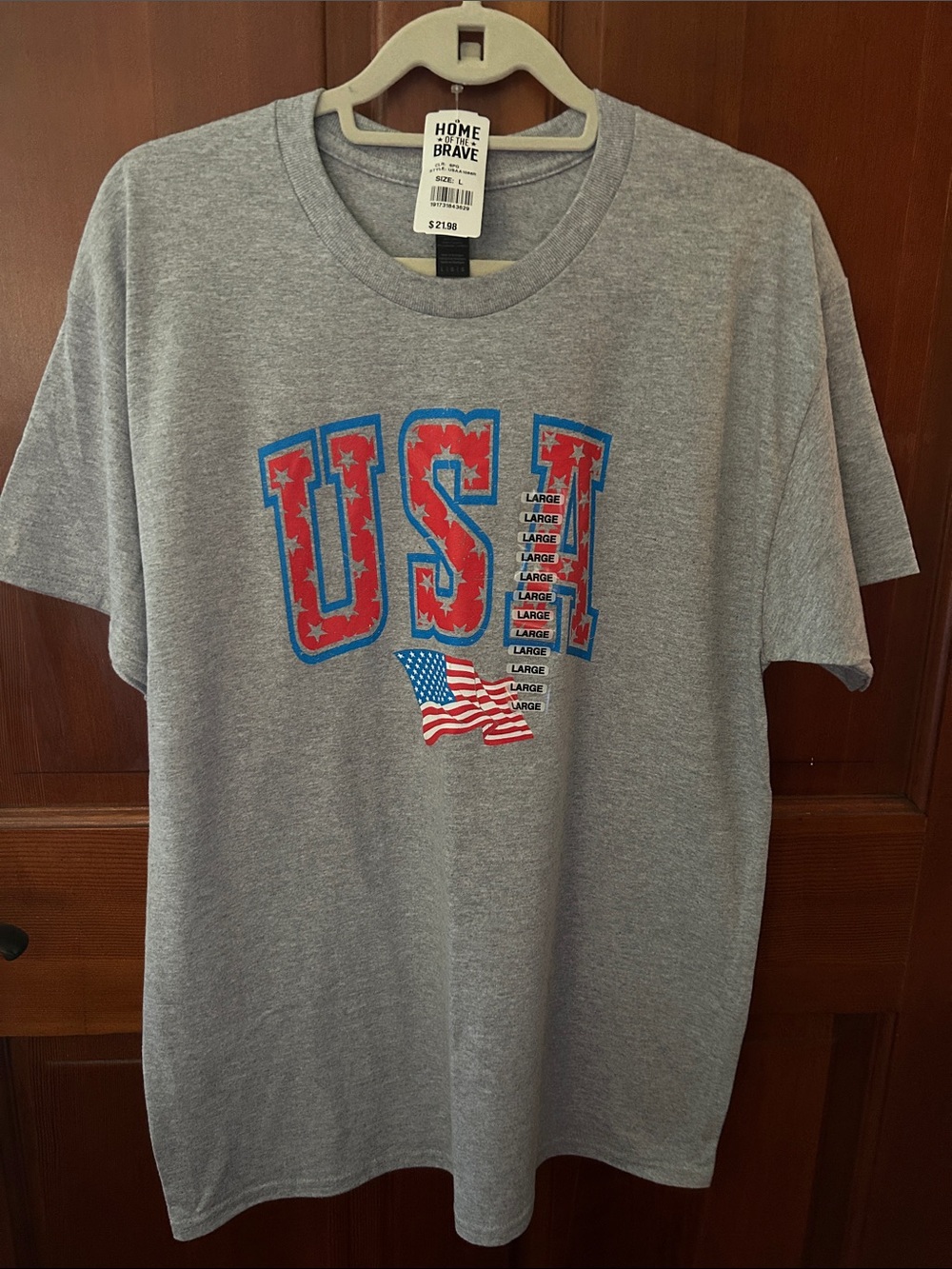 Gildan Gray Short-Sleeve USA Graphic Tee with Red & Blue Print